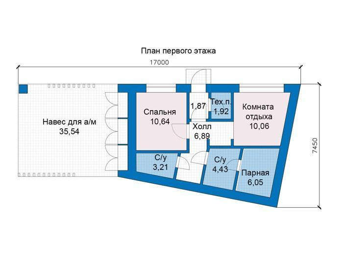 Проект каркасного дома 45м² / 17х7м